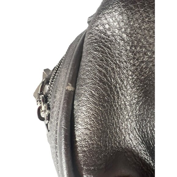 B. Makowsky Gunmetal Metallic Leather Zipper Tassels Tote Shoulder Bag $298 - Picture 5 of 7